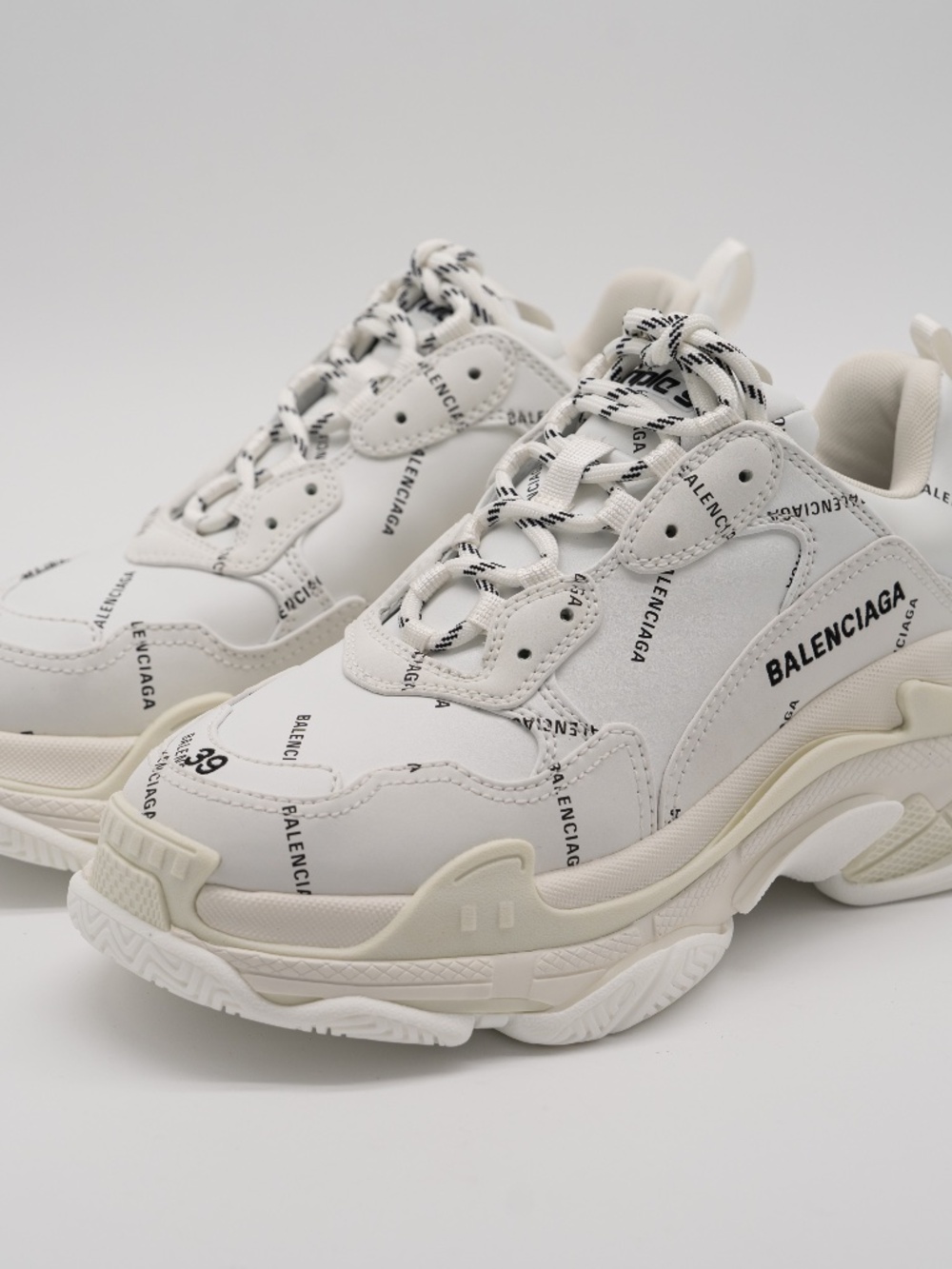 Balenciaga Triple S White All Over Logo Leather Sneakers  Women's size 39eu 9 US